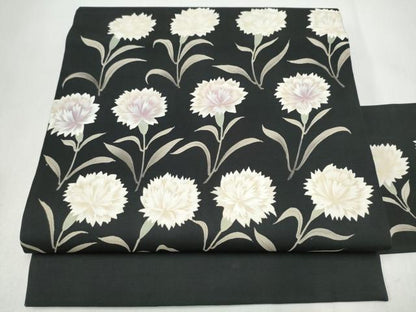 平和屋着物●塩瀬　九寸名古屋帯　ろうけつ染　枝花文　黒地　正絹　逸品　CABL9677hy