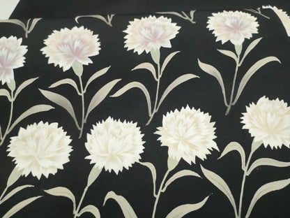 平和屋着物●塩瀬　九寸名古屋帯　ろうけつ染　枝花文　黒地　正絹　逸品　CABL9677hy