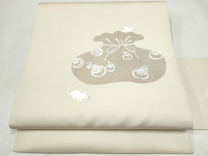 平和屋着物●塩瀬　九寸名古屋帯　作家物　手描き　鼠　正絹　逸品　CABL9679hy