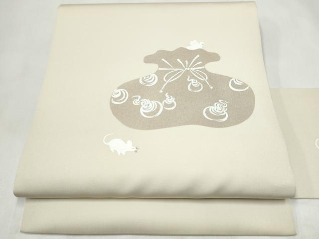 平和屋着物●塩瀬　九寸名古屋帯　作家物　手描き　鼠　正絹　逸品　CABL9679hy