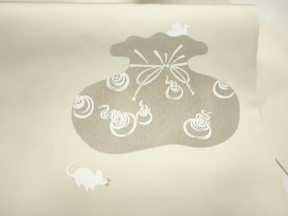 平和屋着物●塩瀬　九寸名古屋帯　作家物　手描き　鼠　正絹　逸品　CABL9679hy