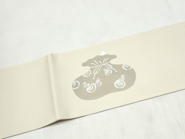 平和屋着物●塩瀬　九寸名古屋帯　作家物　手描き　鼠　正絹　逸品　CABL9679hy