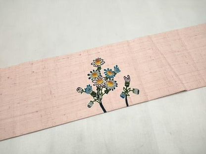 平和屋着物●本場琉球紅型　九寸名古屋帯　紬地　草花文　正絹　逸品　CABL9680hy
