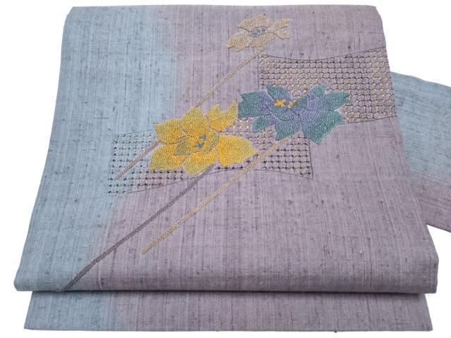 平和屋着物●中国三大刺繍　スワトウ相良刺繍　総刺繍　九寸名古屋帯　紬地　枝花文　正絹　逸品　CABL9681hy