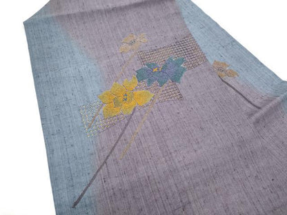 平和屋着物●中国三大刺繍　スワトウ相良刺繍　総刺繍　九寸名古屋帯　紬地　枝花文　正絹　逸品　CABL9681hy