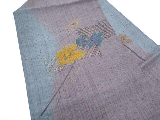 平和屋着物●中国三大刺繍　スワトウ相良刺繍　総刺繍　九寸名古屋帯　紬地　枝花文　正絹　逸品　CABL9681hy