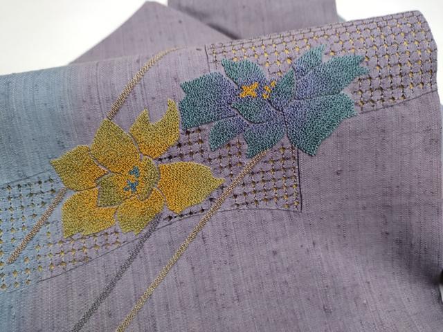 平和屋着物●中国三大刺繍　スワトウ相良刺繍　総刺繍　九寸名古屋帯　紬地　枝花文　正絹　逸品　CABL9681hy
