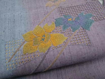平和屋着物●中国三大刺繍　スワトウ相良刺繍　総刺繍　九寸名古屋帯　紬地　枝花文　正絹　逸品　CABL9681hy