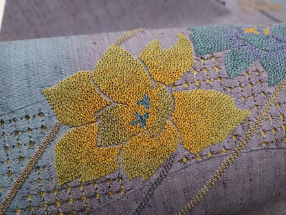 平和屋着物●中国三大刺繍　スワトウ相良刺繍　総刺繍　九寸名古屋帯　紬地　枝花文　正絹　逸品　CABL9681hy