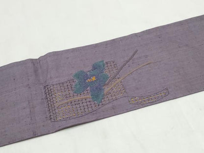 平和屋着物●中国三大刺繍　スワトウ相良刺繍　総刺繍　九寸名古屋帯　紬地　枝花文　正絹　逸品　CABL9681hy