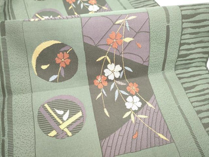 平和屋着物●本場筑前博多織　八寸名古屋帯　草花文　正絹　逸品　CABL9687hy