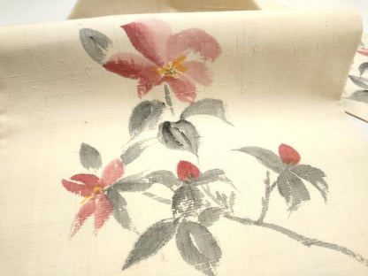 平和屋着物●九寸名古屋帯　手描き　紬地　枝花文　正絹　逸品　CABL9688hy