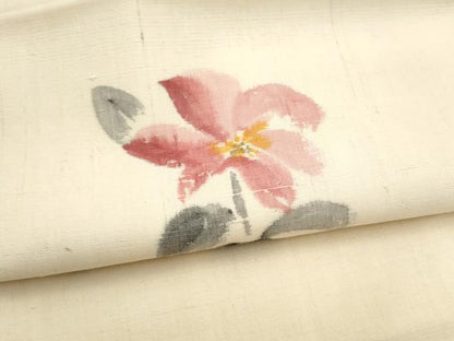 平和屋着物●九寸名古屋帯　手描き　紬地　枝花文　正絹　逸品　CABL9688hy