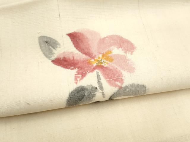 平和屋着物●九寸名古屋帯　手描き　紬地　枝花文　正絹　逸品　CABL9688hy