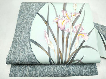 平和屋着物●塩瀬　九寸名古屋帯　天野木仙　草花文　金彩　正絹　逸品　CABL9690hy