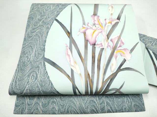 平和屋着物●塩瀬　九寸名古屋帯　天野木仙　草花文　金彩　正絹　逸品　CABL9690hy