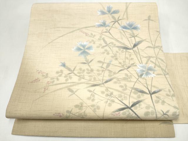平和屋着物＊夏物　九寸名古屋帯　枝花文　麻　逸品　CABL9695hy