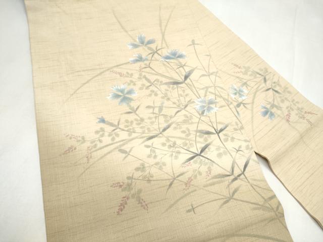平和屋着物＊夏物　九寸名古屋帯　枝花文　麻　逸品　CABL9695hy