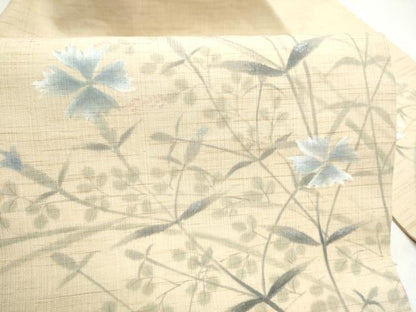 平和屋着物＊夏物　九寸名古屋帯　枝花文　麻　逸品　CABL9695hy