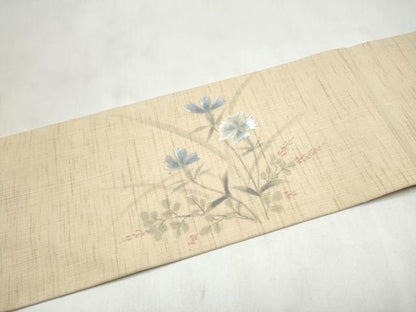 平和屋着物＊夏物　九寸名古屋帯　枝花文　麻　逸品　CABL9695hy