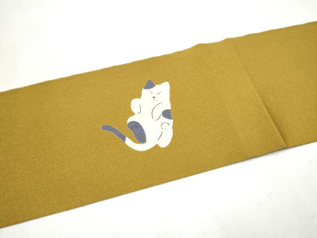 平和屋着物●九寸名古屋帯　猫　鬼しぼ縮緬　正絹　逸品　CABL9696hy