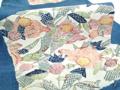 平和屋着物●全通柄　九寸名古屋帯　紬地　型染め　枝花文　正絹　逸品　CABL9697hy