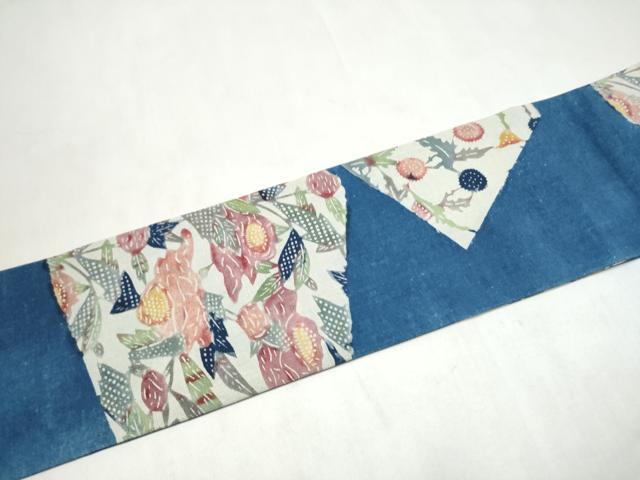 平和屋着物●全通柄　九寸名古屋帯　紬地　型染め　枝花文　正絹　逸品　CABL9697hy