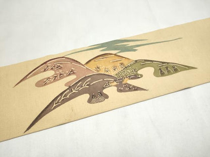 平和屋着物●九寸名古屋帯　型染め　遠山文　正絹　逸品　CABL9698hy