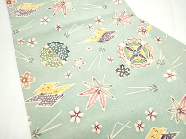 平和屋着物●全通柄　九寸名古屋帯　型染め　雪輪草花文　正絹　逸品　CABL9700hy