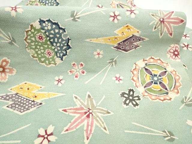 平和屋着物●全通柄　九寸名古屋帯　型染め　雪輪草花文　正絹　逸品　CABL9700hy