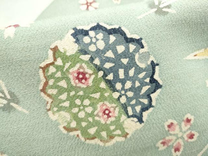 平和屋着物●全通柄　九寸名古屋帯　型染め　雪輪草花文　正絹　逸品　CABL9700hy