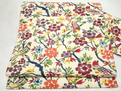 平和屋着物●全通柄　九寸名古屋帯　型染め　花鳥文　正絹　逸品　CABL9701hy