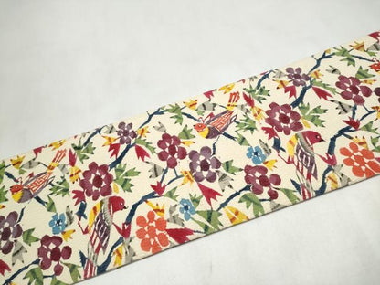 平和屋着物●全通柄　九寸名古屋帯　型染め　花鳥文　正絹　逸品　CABL9701hy