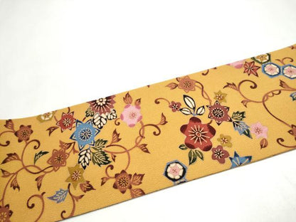 平和屋着物●絵師　津守順　全通柄　九寸名古屋帯　おぼろ紅型　花唐草文　正絹　逸品　CABL9702hy