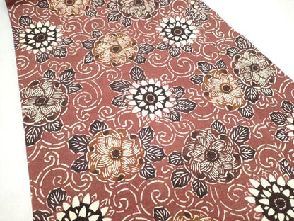 平和屋着物●九寸名古屋帯　型染め　花唐草文　正絹　逸品　CABL9704hy