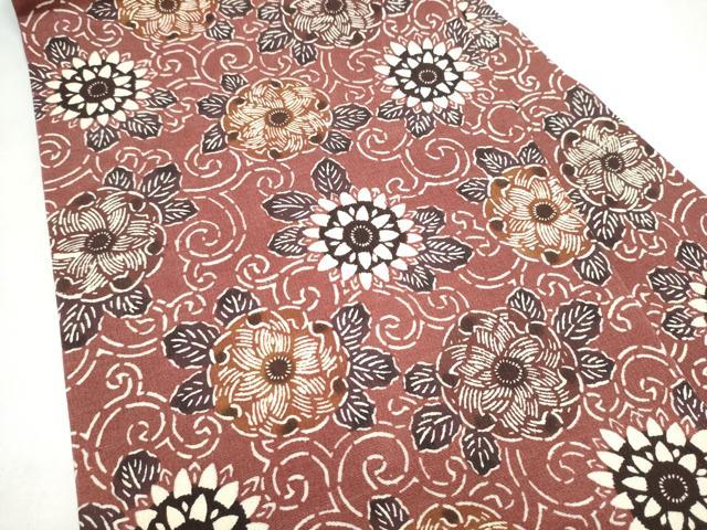 平和屋着物●九寸名古屋帯　型染め　花唐草文　正絹　逸品　CABL9704hy