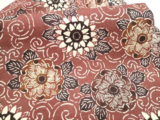 平和屋着物●九寸名古屋帯　型染め　花唐草文　正絹　逸品　CABL9704hy