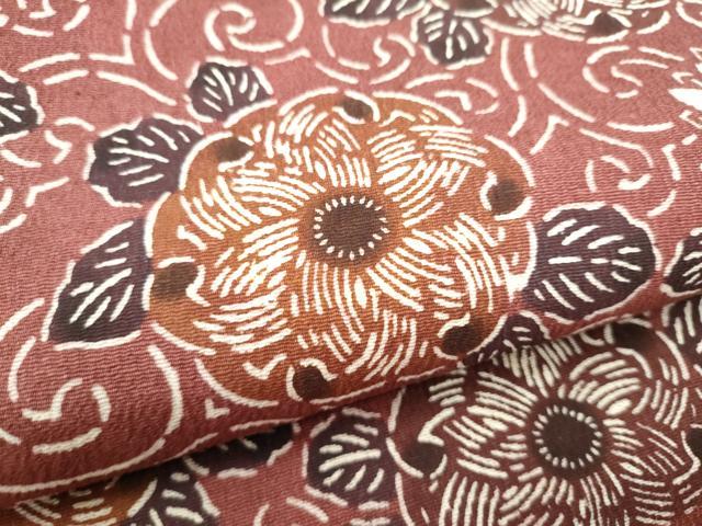 平和屋着物●九寸名古屋帯　型染め　花唐草文　正絹　逸品　CABL9704hy