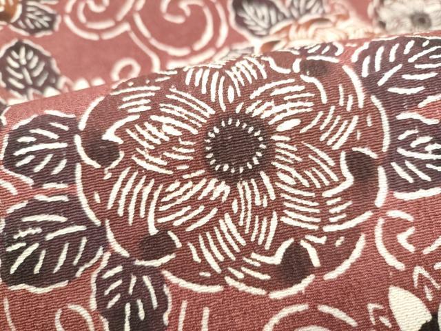 平和屋着物●九寸名古屋帯　型染め　花唐草文　正絹　逸品　CABL9704hy