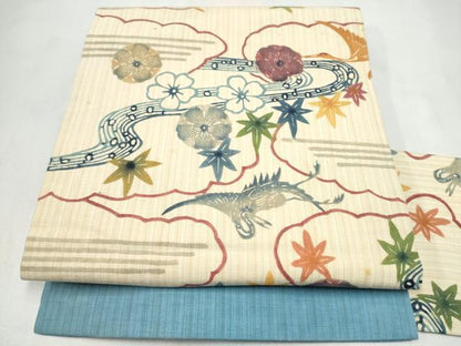 平和屋着物●九寸名古屋帯　紬地　花鳥文　正絹　逸品　CABL9708hy