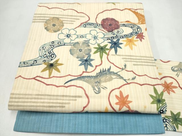 平和屋着物●九寸名古屋帯　紬地　花鳥文　正絹　逸品　CABL9708hy
