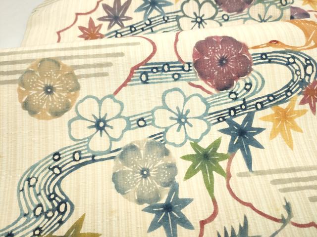 平和屋着物●九寸名古屋帯　紬地　花鳥文　正絹　逸品　CABL9708hy