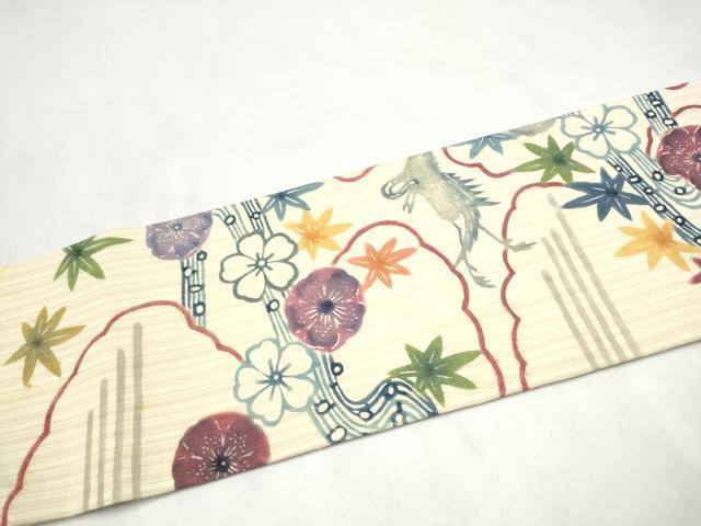 平和屋着物●九寸名古屋帯　紬地　花鳥文　正絹　逸品　CABL9708hy