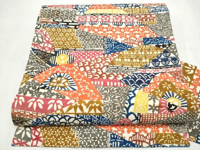 平和屋着物●九寸名古屋帯　紬地　型染め　草花文　正絹　逸品　CABL9709hy