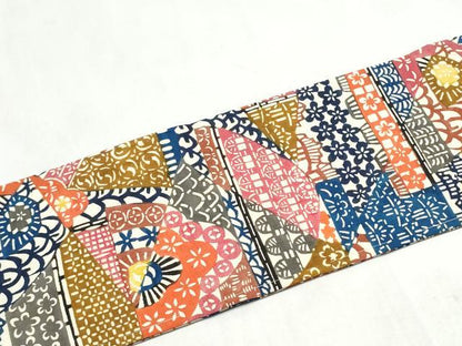 平和屋着物●九寸名古屋帯　紬地　型染め　草花文　正絹　逸品　CABL9709hy