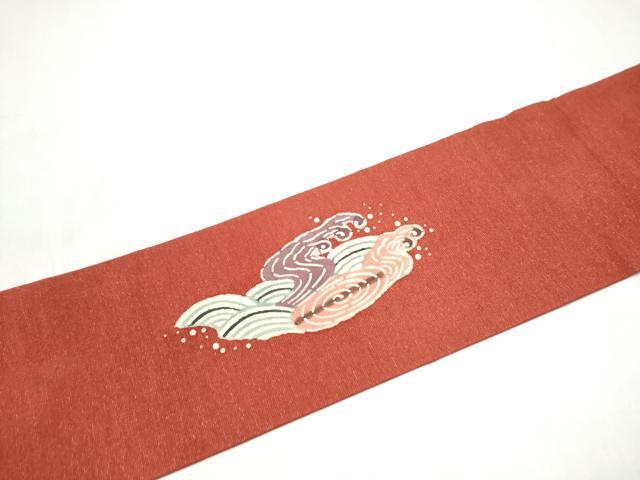 平和屋着物●九寸名古屋帯　紬地　型染め　流水鴛鴦文　正絹　逸品　CABL9711hy
