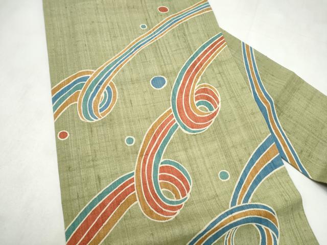 平和屋着物●九寸名古屋帯　紬地　幾何学文様　正絹　逸品　CABL9712hy