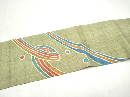 平和屋着物●九寸名古屋帯　紬地　幾何学文様　正絹　逸品　CABL9712hy