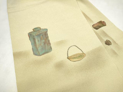 平和屋着物●九寸名古屋帯　陶器文　金彩　鬼しぼ縮緬　正絹　逸品　CABL9716hy