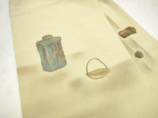 平和屋着物●九寸名古屋帯　陶器文　金彩　鬼しぼ縮緬　正絹　逸品　CABL9716hy